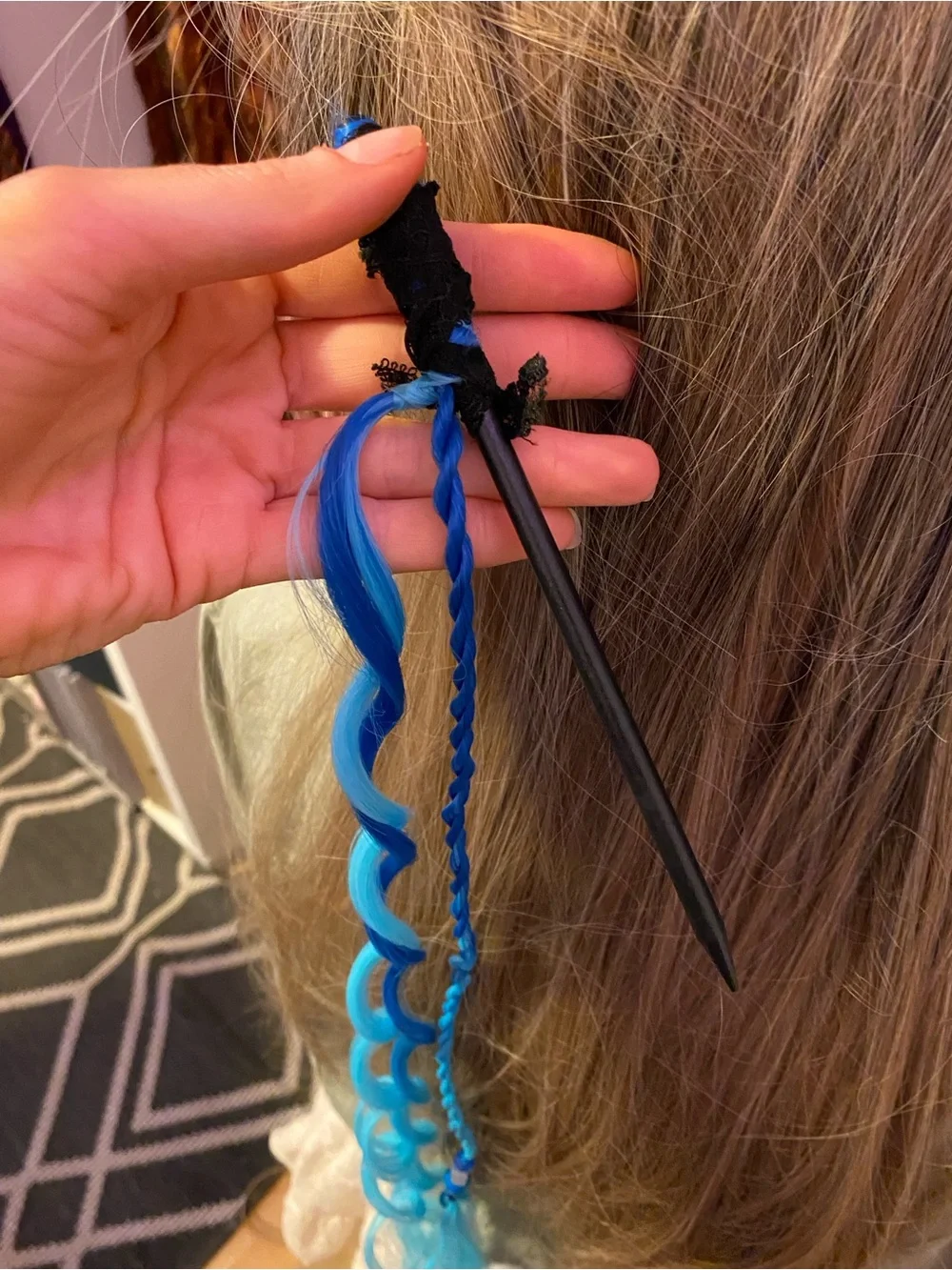 Bright Blue Curly Hair Extension Accent